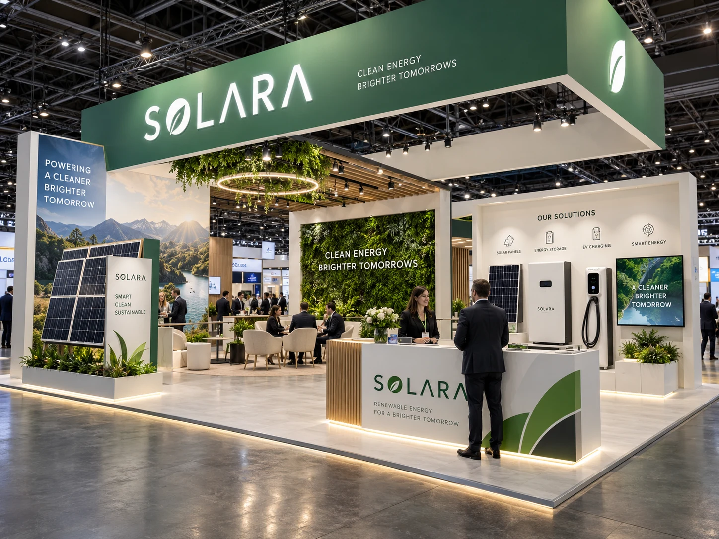 SOLARA · Renewable energy — Fictional client booth concept. Click to enlarge.