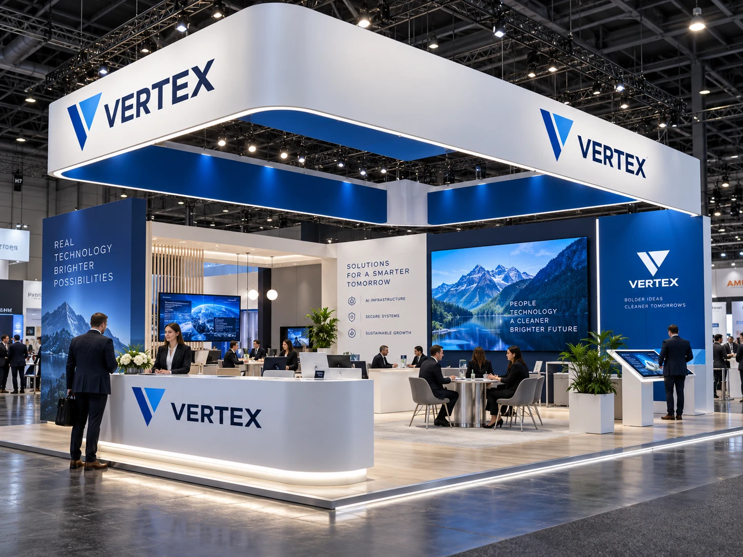 Exhibition booth concept designed for a fictional technology client, VERTEX