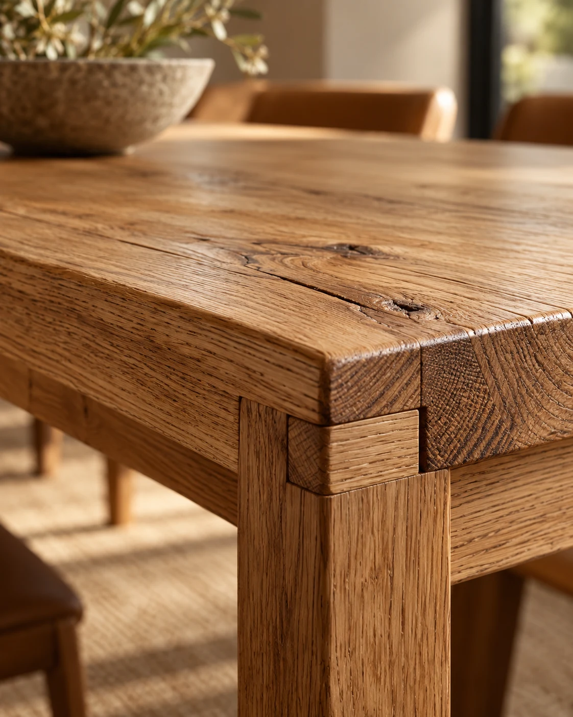 Solid oak dining table design concept with detailed timber joinery